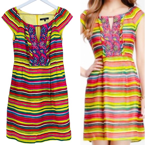 Nanette Lepore Mamacita Linen & Silk Blend Frock Beaded Shift Dress Size 0 - Picture 2 of 7